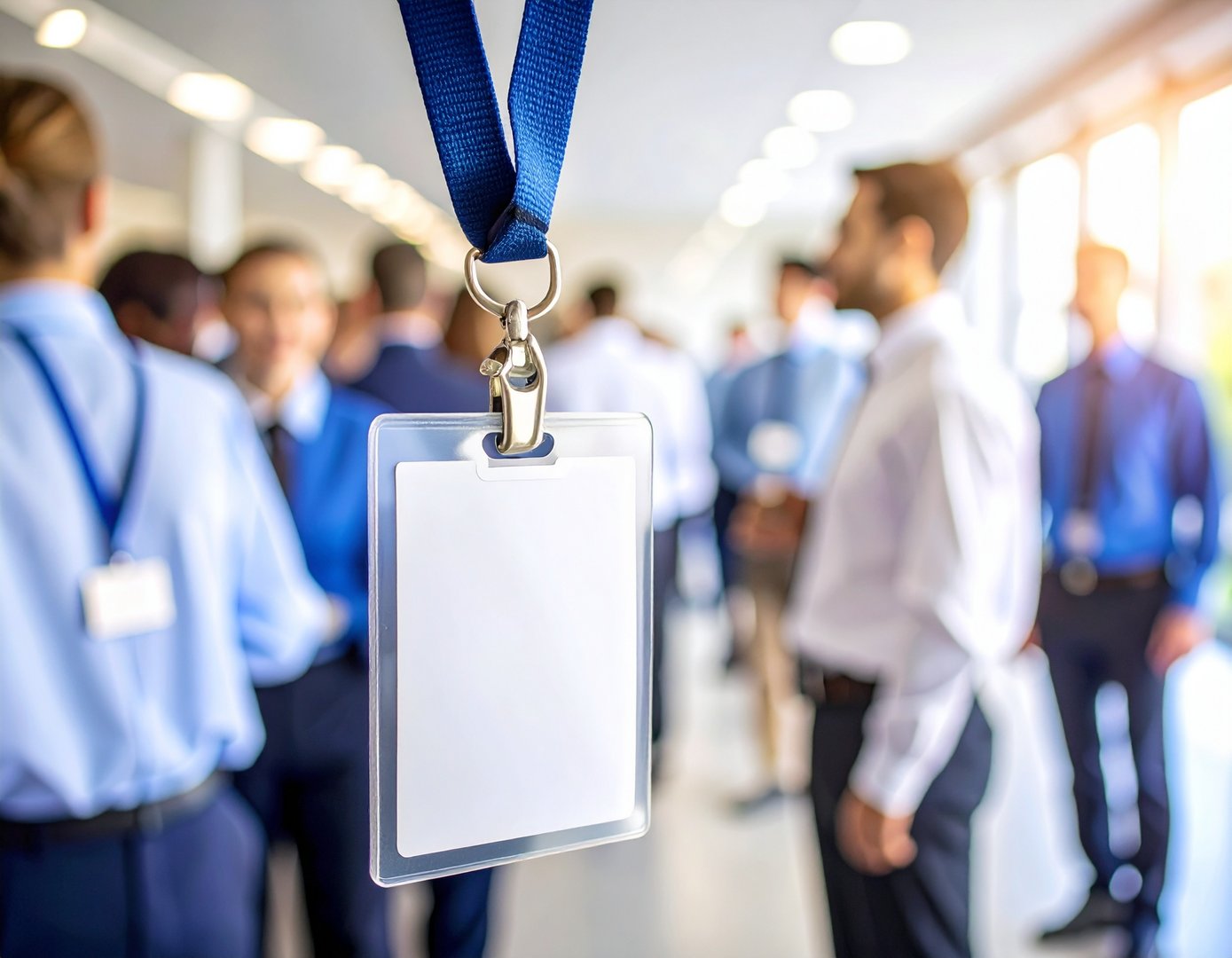 Identyfikator na smyczy podczas konferencji biznesowej mockup Organizacja konferencji